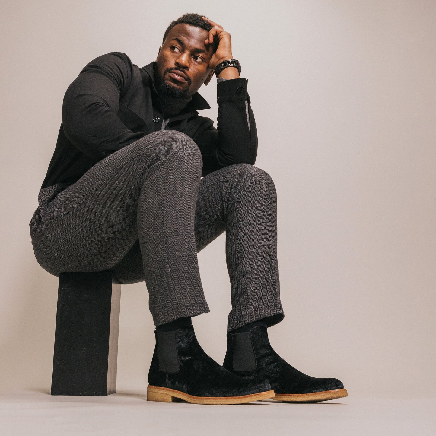 The Jude Boot in Black Velour